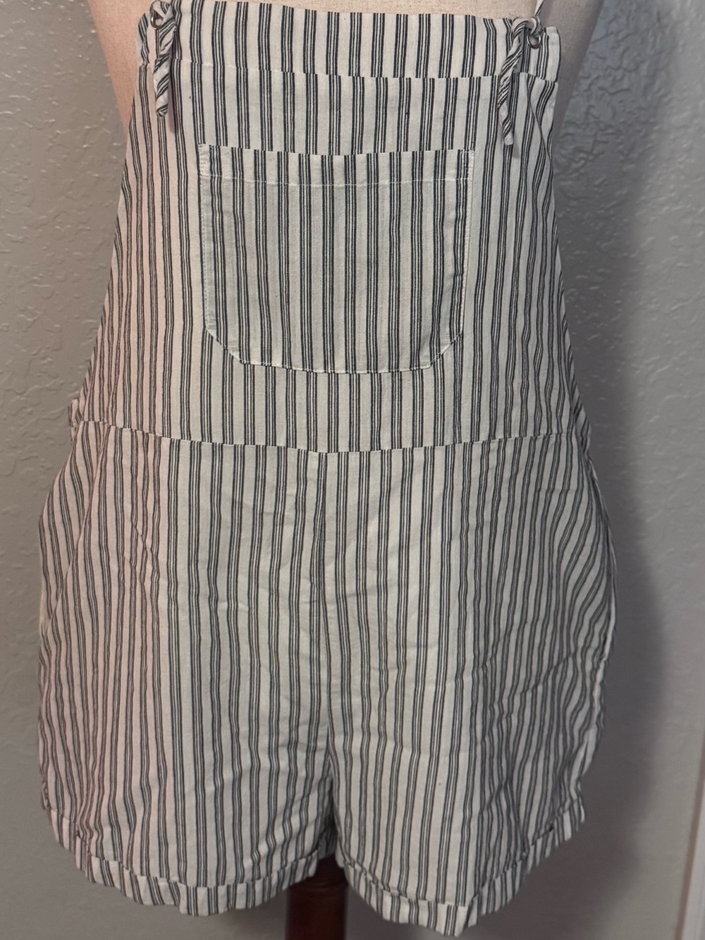 Striped Linen-Blend Short Overalls - Cream & Black